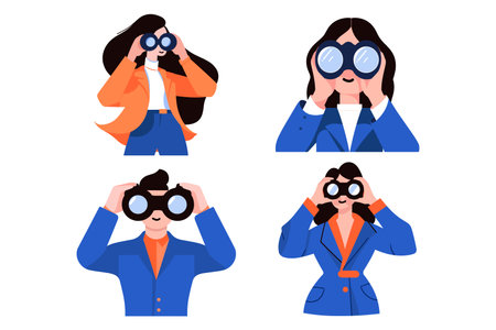 People looking through binoculars collection flat style on backgroundのイラスト素材