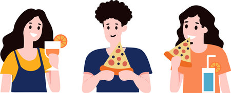 people eating food flat style isolated on backgroundのイラスト素材