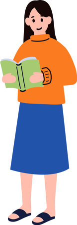 a woman reading book flat style isolated on backgroundのイラスト素材