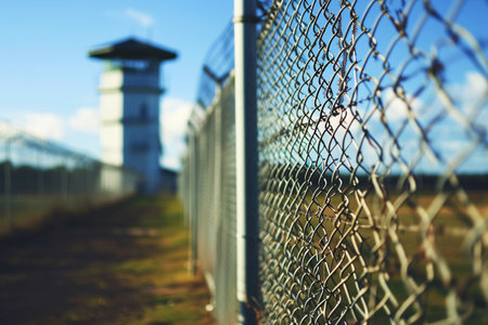 Observation tower in the prison bokeh style backgroundの素材