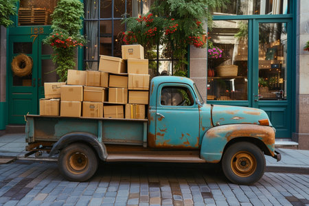 delivery truck on the streetの素材