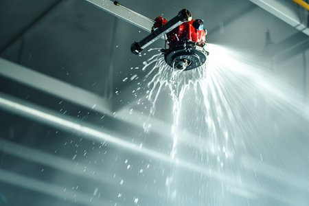 The emergency fire extinguisher is workingの素材