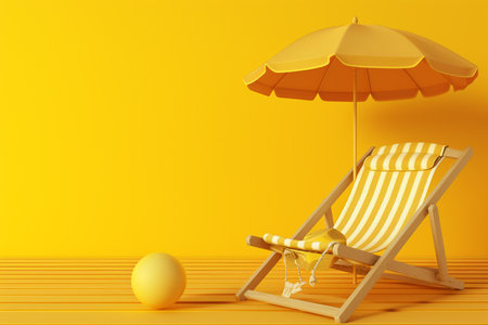 3d beach chair on the beach on yellow backgroundの素材