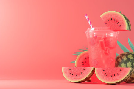 3d slice of watermelon smoothie on the backgroundの素材