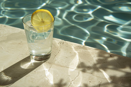 an alcohol drinks by the swimming poolの素材