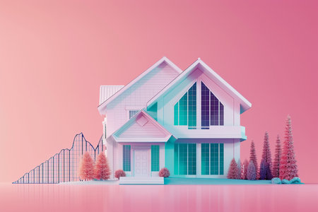 real estate concept house in front of trade graph 3d model  elements on backgroundの素材