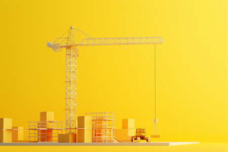 crane with building construction 3d model on backgroundの素材