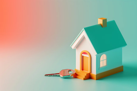 real estate concept house and key 3d model elements on backgroundの素材