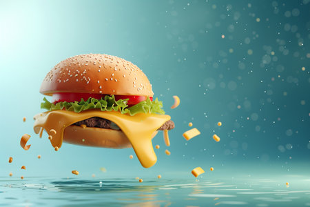 hamburger 3d elements on background bokeh style backgroundの素材