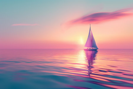 Sailboat and Sunset in the concept of peaceful sailingの素材