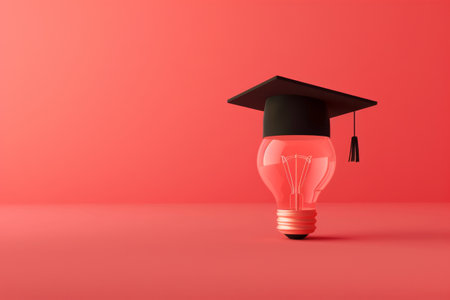 Graduation Cap and Light Bulb in the concept of education and enlightenmentの素材