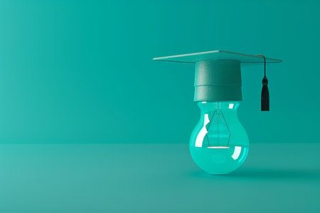 Graduation Cap and Light Bulb in the concept of education and enlightenmentの素材