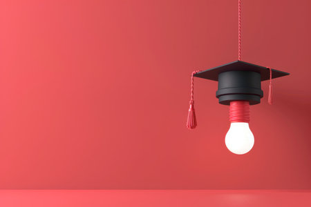 Graduation Cap and Light Bulb in the concept of education and enlightenmentの素材