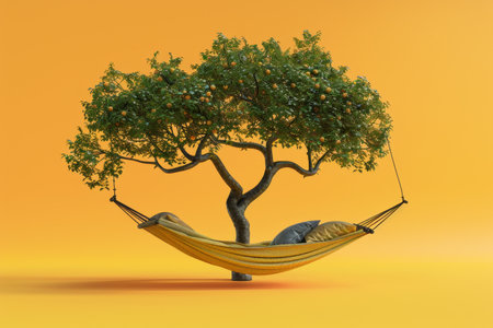 Tree and Hammock in the concept of relaxation and natureの素材