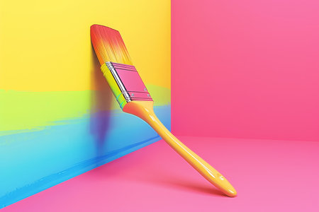 Paintbrush and Rainbow in the concept of artistic expression and diversityの素材
