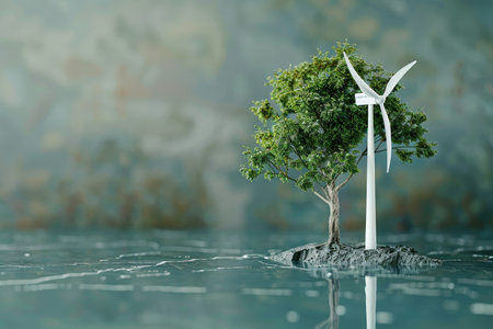Tree and Wind Turbine in the concept of renewable energy or sustainabilityの素材