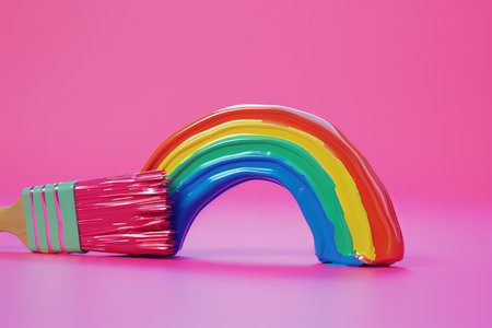 Paintbrush and Rainbow in the concept of artistic expression and diversityの素材