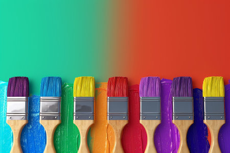 Paintbrush and Rainbow in the concept of artistic expression and diversityの素材