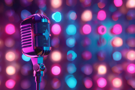 Microphone and Stage Lights in the concept of performance or entertainment industryの素材