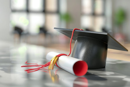 Graduation Cap and Diploma in the concept of academic achievement or educationの素材