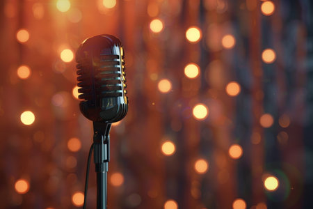 Microphone and Stage Lights in the concept of performance or entertainment industryの素材