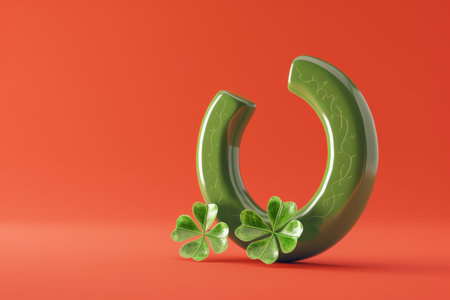 Horseshoe and Four Leaf Clover in the concept of luck and superstitionの素材