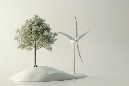 Tree and Wind Turbine in the concept of renewable energy or sustainabilityの素材