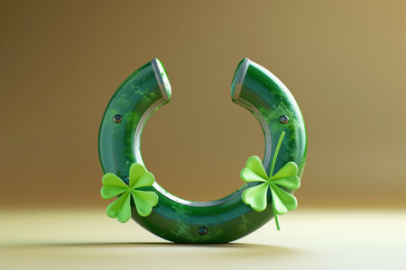 Horseshoe and Four Leaf Clover in the concept of luck and superstitionの素材