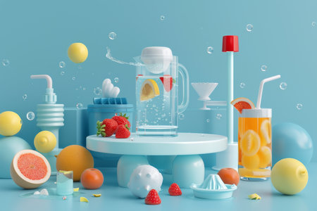 Food Table and Pump in the concept of playing with waterの素材