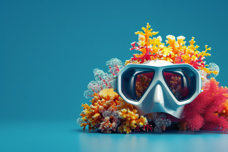 Diving Mask and Coral Reef in the concept of underwater explorationの素材