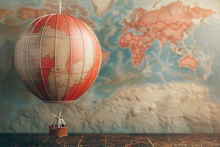 Hot Air Balloon and Map in the concept of travel and wanderlustの素材