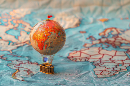 Hot Air Balloon and Map in the concept of travel and wanderlustの素材