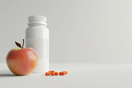 Medicine Bottle and Apple in the concept of health and wellnessの素材