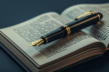 Fountain Pen and Open Book in the concept of writing and literatureの素材