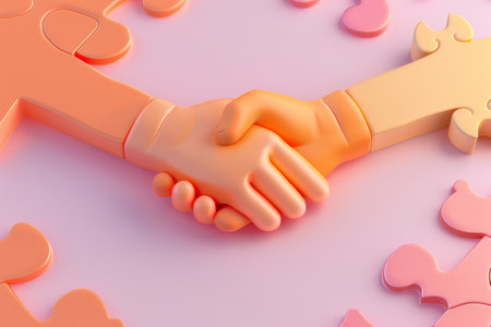 Puzzle Pieces and Handshake in the concept of collaboration and teamworkの素材