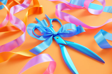Scissors and Ribbon in the concept of crafting and gift wrappingの素材