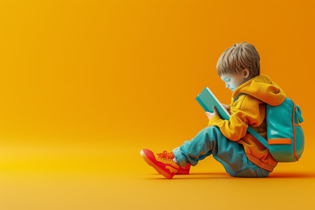 Sitting Child and Reading Book in the concept of learning and readingの素材