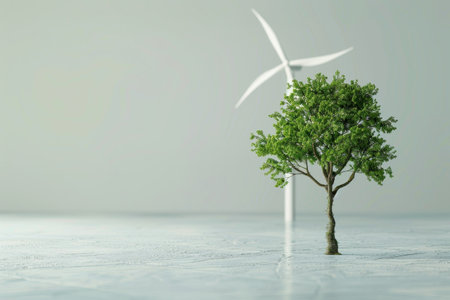 Tree and Wind Turbine in the concept of renewable energy or sustainabilityの素材
