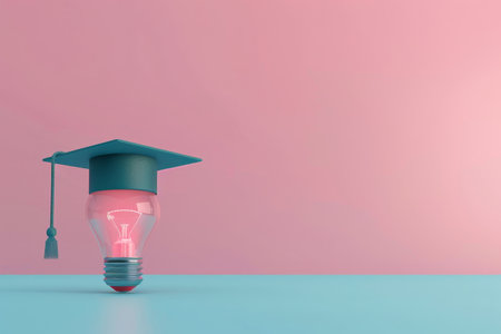 Graduation Cap and Light Bulb in the concept of education and enlightenmentの素材