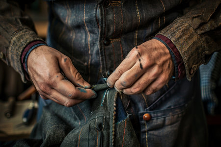 A tailor repairing a torn garment emphasizing clothing repair and alterationsの素材