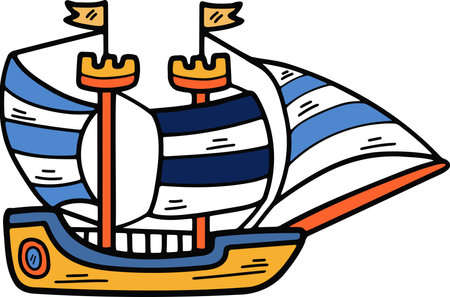 Hand Drawn Sailboat or fishing boat in flat style isolated on backgroundのイラスト素材