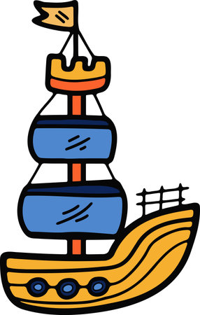 Hand Drawn Sailboat or fishing boat in flat style isolated on backgroundのイラスト素材