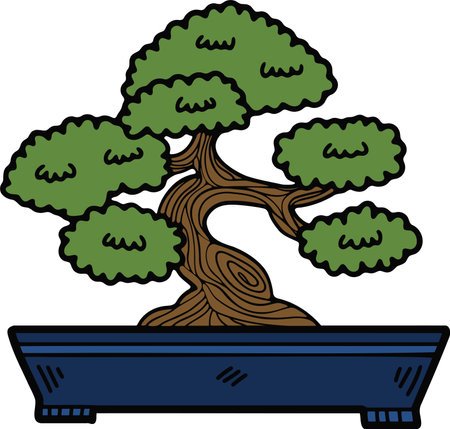 Hand Drawn Japanese and Chinese style bonsai trees in flat style isolated on backgroundのイラスト素材