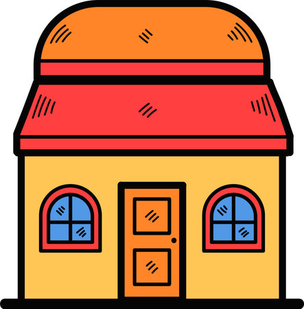 Hand Drawn Shop fronts and buildings in flat style isolated on backgroundのイラスト素材
