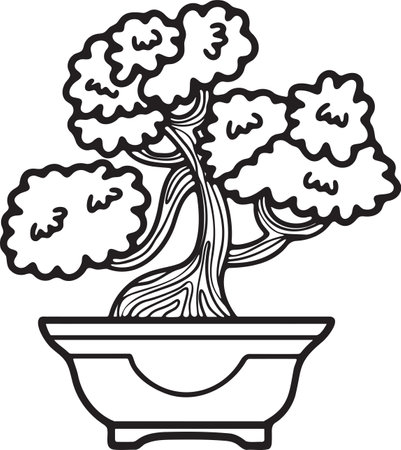 Hand Drawn Japanese and Chinese style bonsai trees in flat style isolated on backgroundのイラスト素材