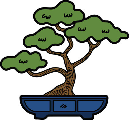 Hand Drawn Japanese and Chinese style bonsai trees in flat style isolated on backgroundのイラスト素材