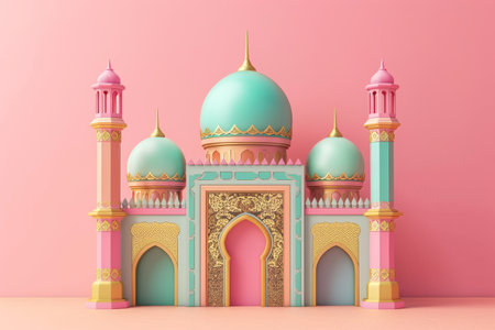 A colorful building with a yellow and red roof. The building is decorated with many different colored tiles and has a very ornate design. The building is surrounded by a yellow wallの素材