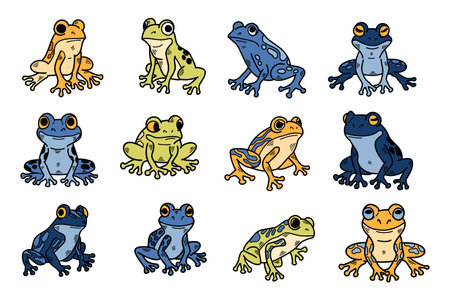 A cartoon lion is sitting on its haunches with its head down. The lion is orange and has a sad expressionのイラスト素材