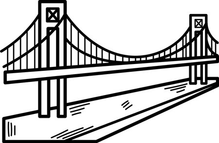 A bridge is shown in black and white. The bridge is a simple design with no decorations. The bridge is a symbol of connection and unityのイラスト素材
