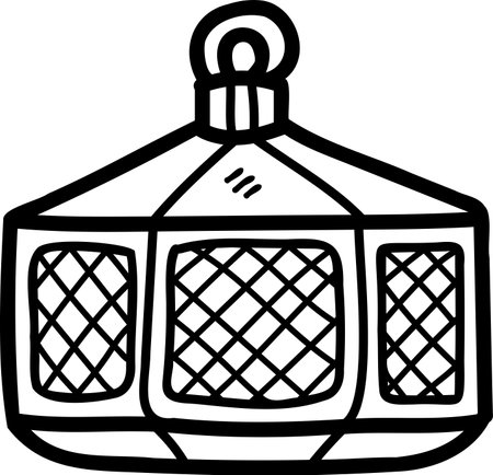 A black and white drawing of a lantern with a flame inside. The lantern is sitting on a pedestalのイラスト素材